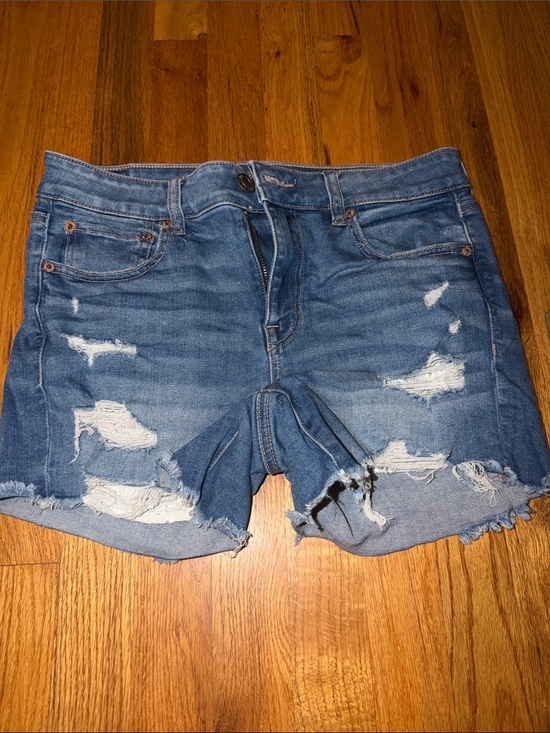 American Eagle Outfitters Pants - American Eagle Outfitters Distressed Medium Blue Midi Denim Shorts